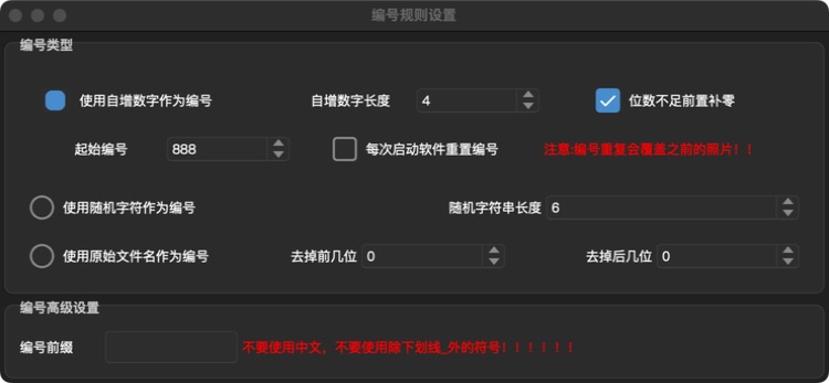 编号规则设置界面示例(按钮位置以当前版本为准)